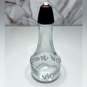 Vintage Gemco Oil & Vinegar Glass Dispenser Brown Top Clear Glasss White Letters